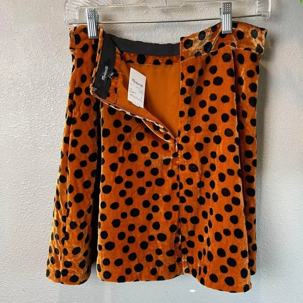 Madewell Skirt WMNS Orange Black SZ 2 Velour Polka Dot Mini Skirt Retro Modern - Picture 6 of 7